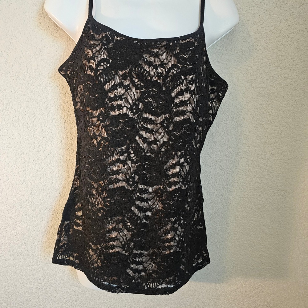 Express Best Loved Bra Cami Black Floral Lace Nude Lining Adjustable Straps L